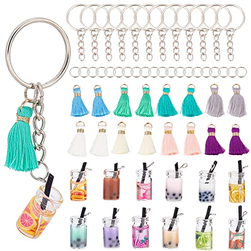 OLYCRAFT 60 Stück Bubble Tea Schlüsselanhänger Kit Bunte Boba Schlüsselanhänger Milchtee Schlüsselanhänger Zubehör Mit Quasten Schlüsselanhänger Ringe Für DIY Schlüsselanhänger Schmuckherstellung von OLYCRAFT