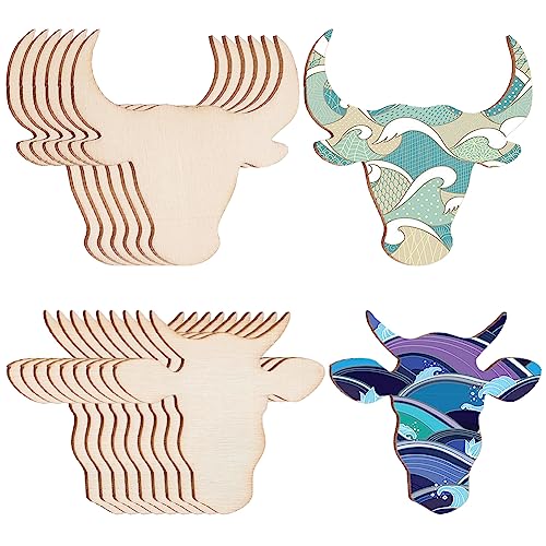 OLYCRAFT 60Pcs 2 Styles Unfinished Wood Cow Head Pieces Wood Cattle Head Blank Cutouts Unfinished Cow Wood Pieces Blank Wooden Cow Slices for Farmhouse Decoration Ornament DIY Painting von OLYCRAFT