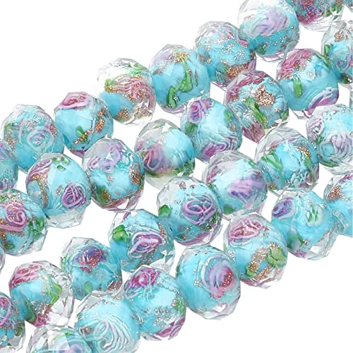 OLYCRAFT 60pcs 9~10mm Gold Sand Lampwork Perlen Blumen Lampwork Perlen Glas Handgemachte Runde Lose Perlen Für Rosenkranz Machen Schmuck Handwerk Machen Mit 1.5~2mm Loch - Deep Sky Blue von OLYCRAFT