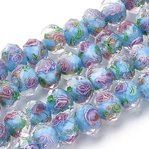 OLYCRAFT 70pcs 6~8mm Gold Sand Lampwork Perlen Blumen Lampwork Perlen Glas Handgemachte Runde Lose Perlen Für Rosenkranz Machen Schmuck Handwerk Machen Mit 2mm Loch - Deep Sky Blue von OLYCRAFT