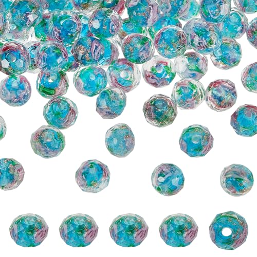 OLYCRAFT 70pcs 6~8mm Gold Sand Lampwork Perlen Blumen Lampwork Perlen Glas Handgemachte Runde Lose Perlen Für Rosenkranz Machen Schmuck Handwerk Machen Mit 2mm Loch - Dodger Blue von OLYCRAFT