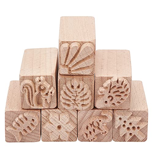 OLYCRAFT 8 Stück 5x2x2cm Holz Keramik Werkzeuge Stempel Quadratische Holzstempel Naturholzstempel mit gemischten Mustern für Ton und Keramik Weihnachten Geburtstagsgeschenk von OLYCRAFT