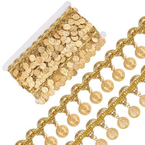OLYCRAFT 9,1 m lange Goldmünzform, Pailletten-Quaste, 3,6 cm breit, Pailletten-Quasten, Spitzenband, Fransen-Pailletten, Spitzenquaste, Fransenbesatz, Tanzkleid, Gürtelkette für Kleidung, Dekoration OLYCRAFT 9,1 m lange Goldmünzform, Pailletten-Quaste, 3,6 cm breit, Pailletten-Quasten, Spitzenband, Fransen-Pailletten, Spitzenquaste, Fransenbesatz, Tanzkleid, Gürtelkette für Kleidung, Dekoration von OLYCRAFT