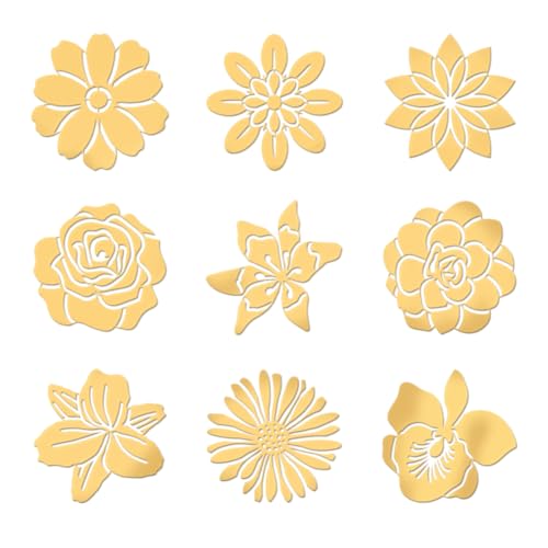 OLYCRAFT 9 Stück 4x4 cm Blumen-Metall-Aufkleber Sonnenblume Rose Selbstklebende Goldene Aufkleber Tier-Thema Metall-Gold-Aufkleber Für Sammelalben DIY Kunstharz Basteln Telefon Wasserflasche Dekor von OLYCRAFT