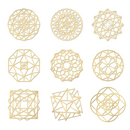 OLYCRAFT 9 Stück 4x4 cm Goldene Metallaufkleber „Blume Des Lebens“-Aufkleber Selbstklebende Mystische Geometrie-Aufkleber Religiöses Thema Epoxid-Aufkleber Für DIY-Sammelalben Epoxidharz-Dekoration von OLYCRAFT