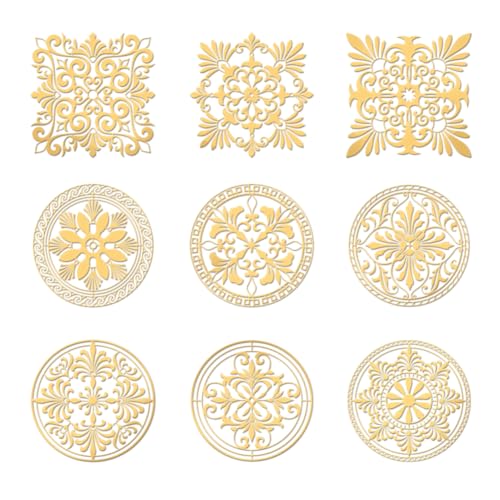 OLYCRAFT 9 Stück 4x4 cm Goldene Metallaufkleber Barock-Metallaufkleber Selbstklebende Aufkleber Vintage-Barock-Epoxidaufkleber Blumenpyramiden-Aufkleber Für DIY-Scrapbooks Epoxidharz-Dekoration von OLYCRAFT