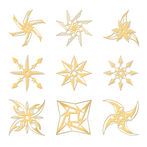 OLYCRAFT 9 Stück 4x4 cm Goldene Metallaufkleber Ninja-Versteckte Waffe Metallaufkleber Selbstklebende Aufkleber Goldene Shuriken-Aufkleber Für DIY-Sammelalben Epoxidharz Telefondekoration von OLYCRAFT