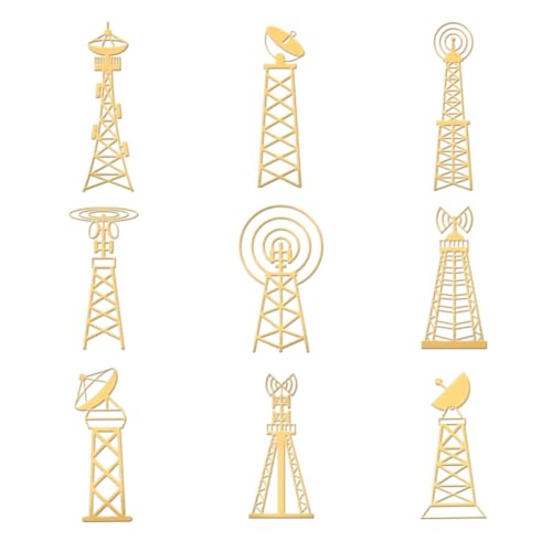 OLYCRAFT 9 Stück 4x4 cm Goldene Metallaufkleber Radiosender-Aufkleber Selbstklebende Funkturm-Aufkleber Goldene Epoxid-Aufkleber Für DIY-Sammelalben Epoxidharz-Dekoration von OLYCRAFT