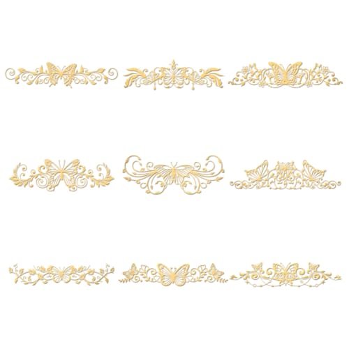 OLYCRAFT 9 Stück 4x4 cm Goldene Metallaufkleber Schmetterlings-Rollen-Metallaufkleber Selbstklebende Aufkleber Epoxidaufkleber Tiermotivaufkleber Für DIY-Sammelalben Epoxidharz Telefondekoration von OLYCRAFT