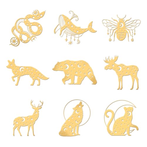 OLYCRAFT 9 Stück 4x4 cm Goldene Metallaufkleber Tiere Metallaufkleber Selbstklebende Katzenbäraufkleber Sterne Goldene Epoxidaufkleber Mondaufkleber Für DIY-Sammelalben Epoxidharz Telefondekoration von OLYCRAFT