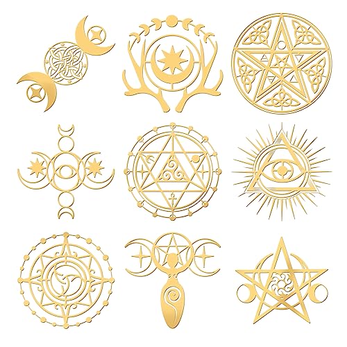 OLYCRAFT 9 Stück 4x4 cm Tarot Themenaufkleber Selbstklebende Metallaufkleber Hexensymbole Wahrsagereiaufkleber Goldene Epoxidaufkleber Für Epoxidharz Kunsthandwerk Wasserflaschendekoration von OLYCRAFT