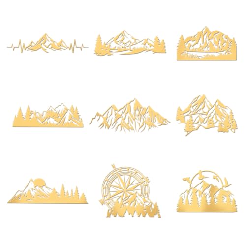 OLYCRAFT 9 Stück 4x4cm Bergmuster Metallaufkleber Wald Selbstklebende Goldene Aufkleber Kompass Vogel Metallgoldaufkleber Für Sammelalben DIY Harz Kunsthandwerk Telefon Wasserflasche Dekor von OLYCRAFT