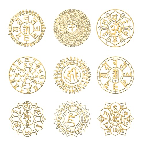 OLYCRAFT 9 Stück 4x4cm Buddhistische Kultur Aufkleber Mantra Rad Selbstklebende Goldene Aufkleber Tai Chi Array Metall Gold Aufkleber Für Sammelalben DIY Basteln Telefon Wasserflasche Dekor von OLYCRAFT