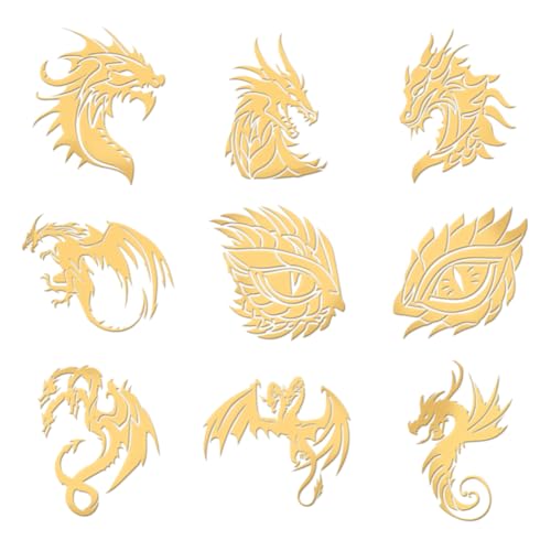 OLYCRAFT 9 Stück 4x4cm Drachen Metallaufkleber Dreiköpfiger Drache Selbstklebende Goldene Aufkleber Drachenauge Metallgoldaufkleber Für Sammelalben DIY Harz Kunsthandwerk Wasserflasche Dekor von OLYCRAFT