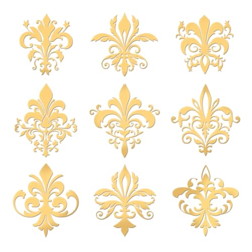 OLYCRAFT 9 Stück 4x4cm Goldene Metall Aufkleber Blumen Aufkleber Selbstklebende Lilien Damast Aufkleber Florale Aufkleber Goldene Epoxid Aufkleber Für DIY Sammelalben Epoxidharz Dekoration von OLYCRAFT