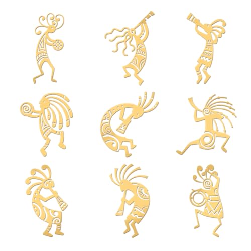 OLYCRAFT 9 Stück 4x4cm Goldene Metall Aufkleber Kokopelli Stamm Aufkleber Selbstklebende Aufkleber Indisches Totem Goldene Epoxid Aufkleber Für DIY Sammelalben Epoxidharz Dekoration von OLYCRAFT