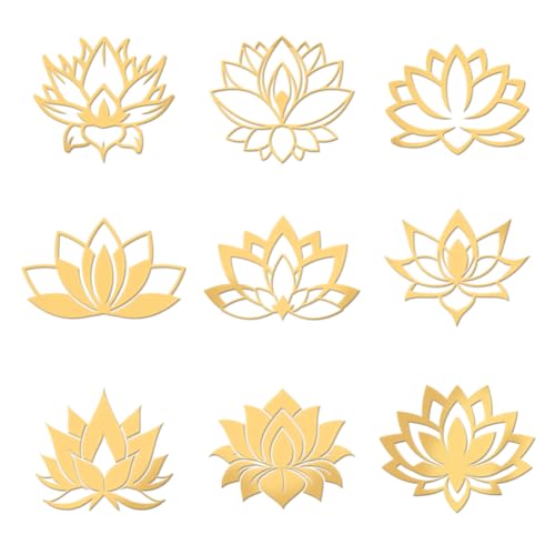 OLYCRAFT 9 Stück 4x4cm Goldene Metall Aufkleber Lotus Buddha Aufkleber Selbstklebende Yoga Aufkleber Religiöse Goldene Epoxid Aufkleber Für DIY Sammelalben Epoxidharz Dekoration von OLYCRAFT