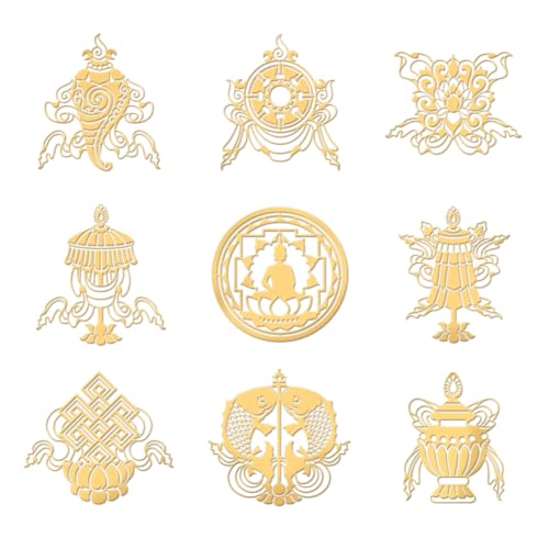 OLYCRAFT 9pcs 4x4cm Goldene Metall Aufkleber Religion Thema Aufkleber Acht Auspicious Aufkleber Self AdhesiveLuck Sticker Luck Aufkleber Ashtamangala für DIY Scrapbooks Epoxidharz Dekoration von OLYCRAFT