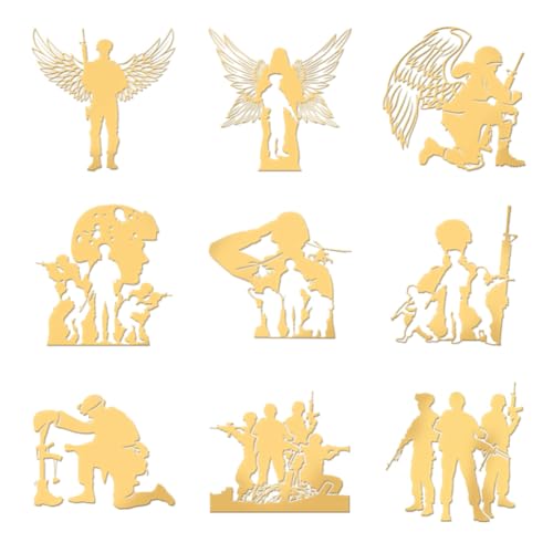 OLYCRAFT 9 Stück 4x4cm Goldene Metall Aufkleber Soldaten Engel Aufkleber Selbstklebende Waffen Aufkleber Flügel Goldene Epoxid Aufkleber Für DIY Sammelalben Epoxidharz Wasserflaschen Dekor von OLYCRAFT