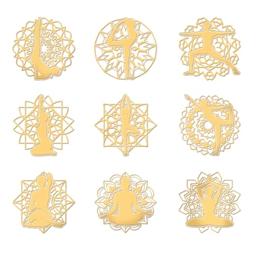 OLYCRAFT 9 Stück 4x4cm Goldene Metall Aufkleber Yoga Muster Aufkleber Selbstklebende Mandala Aufkleber Goldene Epoxid Aufkleber Wasser Aufkleber Für DIY Sammelalben Epoxidharz Dekoration von OLYCRAFT