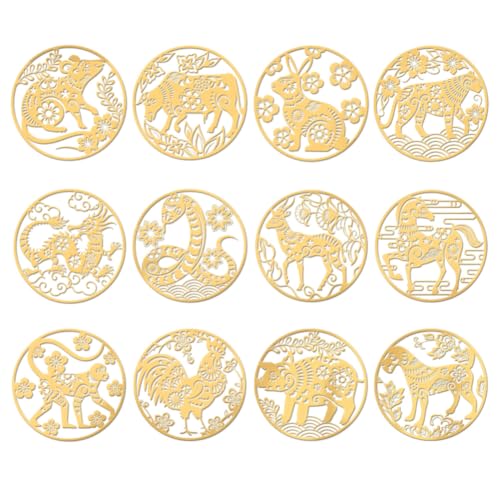 OLYCRAFT 9 Stück 4x4cm Goldene Metallaufkleber 12 Sternzeichen Aufkleber Selbstklebende Tiger Kaninchen Drachen Aufkleber Goldene Epoxid Aufkleber Für DIY Sammelalben Wasserflaschen Dekor von OLYCRAFT