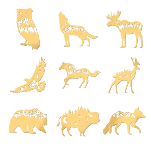 OLYCRAFT 9 Stück 4x4cm Goldene Metallaufkleber Bergwaldtiere Aufkleber Selbstklebende Energieaufkleber Wolf Bär Eule Goldene Epoxidaufkleber Für DIY Sammelalben Epoxidharzdekoration von OLYCRAFT