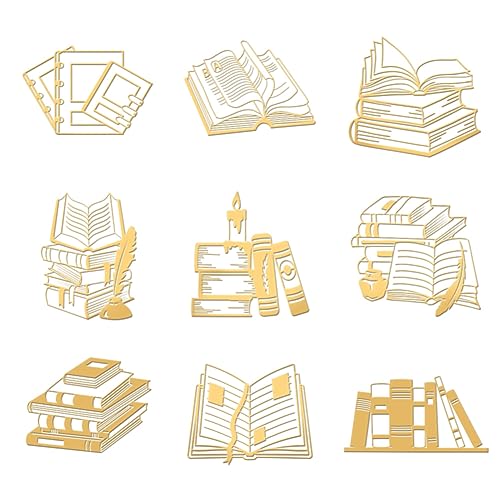 OLYCRAFT 9 Stück 4x4cm Goldene Metallaufkleber Buchmuster Aufkleber Selbstklebende Metallaufkleber Goldene Epoxidaufkleber Für DIY Sammelalben Epoxidharz Kunsthandwerk Wasserflaschendekoration von OLYCRAFT