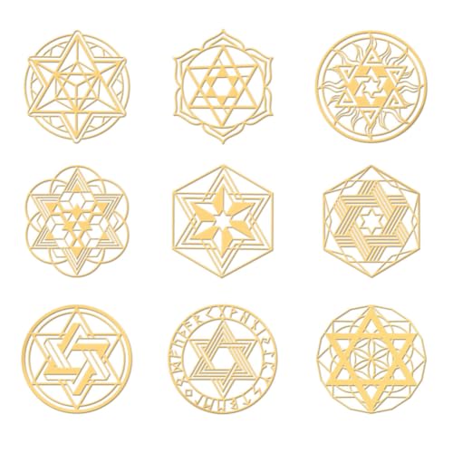 OLYCRAFT 9 Stück 4x4cm Goldene Metallaufkleber Davidstern Metallaufkleber Selbstklebende Aufkleber Symbolisches Thema Epoxidaufkleber Sternpyramidenaufkleber Für DIY Scrapbooks Epoxidharz Dekoration von OLYCRAFT