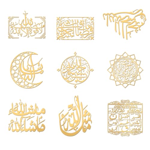 OLYCRAFT 9 Stück 4x4cm Goldene Metallaufkleber Islamische Kalligraphie Aufkleber Selbstklebende Religionsthema Aufkleber Goldene Epoxid Aufkleber Wasseraufkleber Für DIY Sammelalben Epoxidharz Dekor von OLYCRAFT