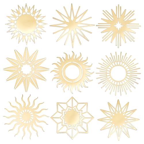 OLYCRAFT 9 Stück 4x4cm Goldene Metallaufkleber Sonnen Metallaufkleber Selbstklebende Aufkleber Fantasy Thema Epoxidaufkleber Sternpyramiden Aufkleber Für DIY Scrapbooks Epoxidharz Dekoration von OLYCRAFT