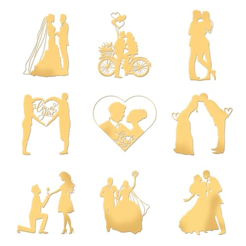 OLYCRAFT 9 Stück 4x4cm Goldene Metallaufkleber Valentinstag Hochzeitsaufkleber Selbstklebende Paarliebhaber Herzaufkleber Goldene Epoxidaufkleber Für DIY Sammelalben Epoxidharz Kunsthandwerk Dekor von OLYCRAFT