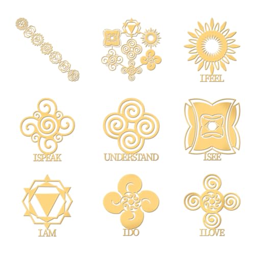 OLYCRAFT 9 Stück 4x4cm Goldene Metallaufkleber Yoga Chakren Meditationsaufkleber Selbstklebende Tarot Energiesymbole Aufkleber Goldene Epoxid Aufkleber Für DIY Sammelalben Epoxidharz Dekoration von OLYCRAFT