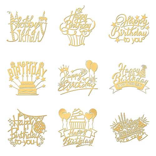 OLYCRAFT 9 Stück 4x4cm Happy Birthday Aufkleber Wortmuster Aufkleber Happy Birthday to You Selbstklebende Goldene Aufkleber Aus Metall Goldene Aufkleber Für DIY Kunstharz Basteln Telefon von OLYCRAFT