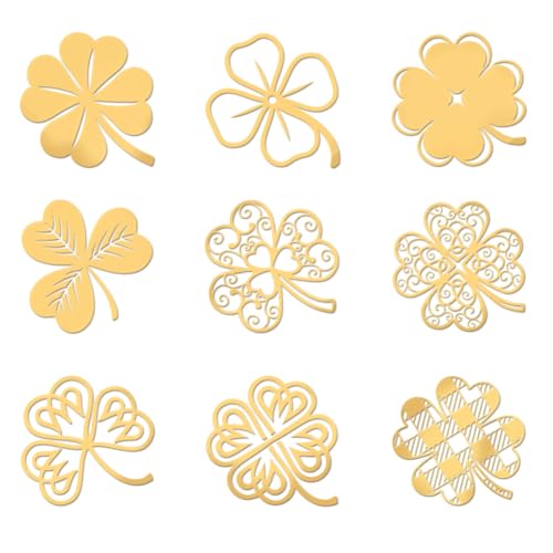 OLYCRAFT 9 Stück 4x4cm Kleeblatt Motivaufkleber St. Patrick'S Day Aufkleber Selbstklebende Goldene Metallaufkleber Vierblättriges Kleeblatt Metallaufkleber Für DIY Handwerk Telefondekoration von OLYCRAFT