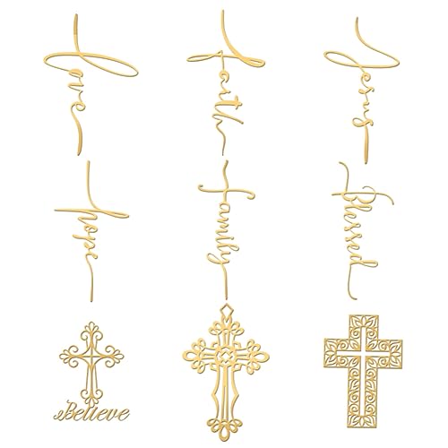 OLYCRAFT 9 Stück 4x4cm Kreuzaufkleber Christliche Aufkleber Selbstklebende Goldene Metallaufkleber Believe Metallaufkleber Energieaufkleber Für Sammelalben DIY Basteln Telefondekoration von OLYCRAFT