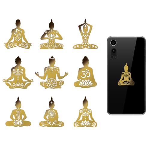 OLYCRAFT 9 Stück 4x4cm Metallaufkleber Lotus Muster Selbstklebende Goldene Aufkleber Yoga Thema Metall Goldaufkleber Für Sammelalben DIY Harzhandwerk Telefondekor von OLYCRAFT