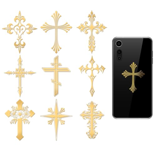 OLYCRAFT 9 Stück 4x4cm Religion Metallaufkleber Kreuz Metall Goldaufkleber Selbstklebende Bildaufkleber Selbstklebende Goldaufkleber Dekorieren Sie Aufkleber Für Sammelalben Telefon von OLYCRAFT