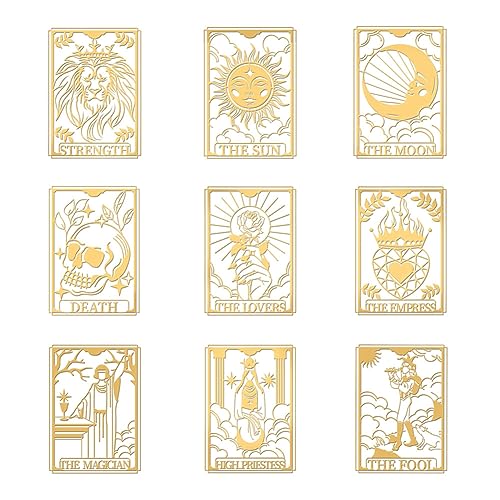 OLYCRAFT 9 Stück 4x4cm Tarot Aufkleber Spirituelle Aufkleber Joker Schädel Selbstklebende Goldene Metallaufkleber Löwe Sonne Mond Wahrsagerei Metallaufkleber Für Sammelalben Telefondekoration von OLYCRAFT