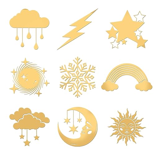 OLYCRAFT 9 Stück 4x4cm Wettersymbole Themenaufkleber Selbstklebende Metallaufkleber Schneeflocke Sonne Mond Aufkleber Goldene Epoxidaufkleber Für DIY Sammelalben Wasserflaschendekoration von OLYCRAFT