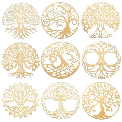 OLYCRAFT 9 Stück Baum Des Lebens Metall Energie Aufkleber 4cm Selbstklebend Orgon Pyramiden Aufkleber Edelstahl Gold Aufkleber Für Sammelalben DIY Basteln Wasserflaschen Dekoration von OLYCRAFT