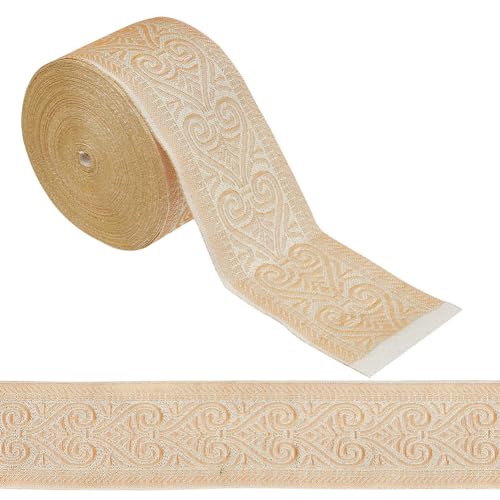 OLYCRAFT 9 m Goldenes Jacquardband 51 mm Vintage-Ethno-Blumenband Polyester Bestickte Gewebte Borte Boho-Jacquardband Für Kleidung Handtasche Vorhang Nähen Dekoration Basteln von OLYCRAFT