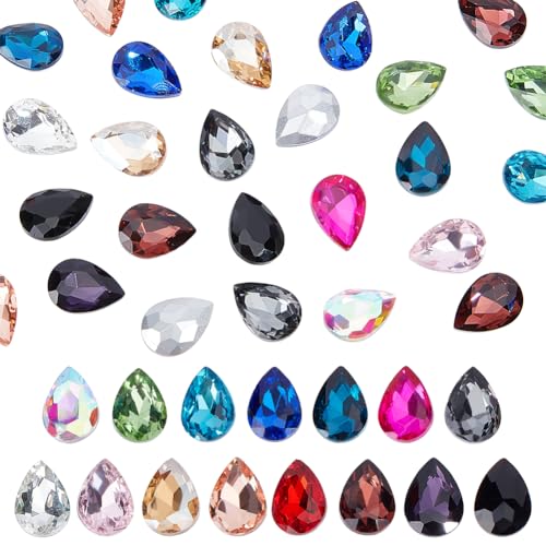 OLYCRAFT 90pcs Glas Punkt zurück Strass Cabochons 14x10mm kein Loch Teardrop facettiert Harz Strass Edelsteine für Schmuck machen, Nail Arts, Telefon Dekoration und DIY-Handwerk - 15 Farben von OLYCRAFT