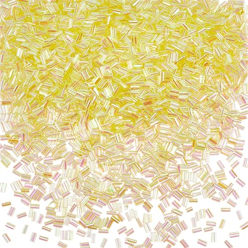 OLYCRAFT 90g Gelbe Bingsu Perlen 5.5mm Lange Strohröhrenperlen Schillernde Knusprige Bingsu Perlen Leichte Bingsu Perlen Glitzernde Bingsu Perlen Zum Befüllen von Vasen DIY Bastelbedarf von OLYCRAFT