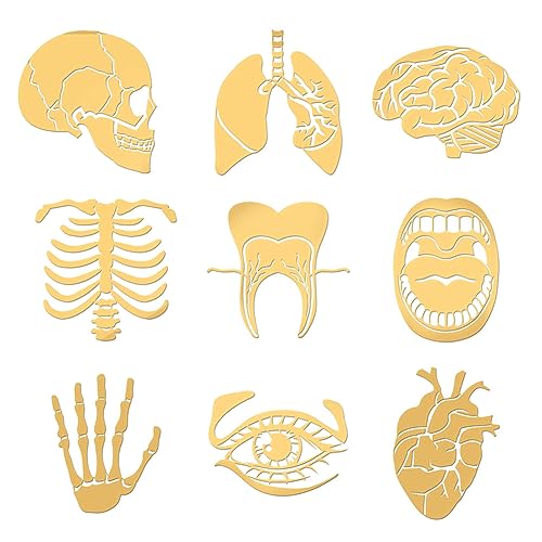 OLYCRAFT 9pcs 4x4cm Human Body Pattern Stickers Self Adhesive Metal Stickers Skeleton Heart Stickers Golden Epoxy Stickers for DIY Scrapbooks Epoxy Resin Art Crafts Water Bottle Decor von OLYCRAFT