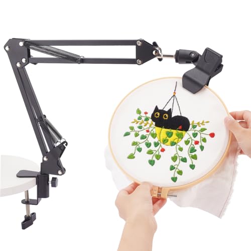 OLYCRAFT Black Embroidery Table Stand Kit 8mm Hole Hand Embroidery Stand Lap Folding Cross Stitch Stand Clamp Hand Embroidery Hoop Holder 360 Rotated Embroidery Holder Stand for Embroidery Hoops von OLYCRAFT