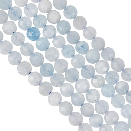 OLYCRAFT Ca. 230 Stück 3 mm Natürliche Aquamarin-Facettenperlen Facettierte Aquamarin-Blauperlen Ungefärbte Aquamarin-Facettenperlen Kleine Natürliche Edelstein-Lose Perlen Zur Schmuckherstellung von OLYCRAFT