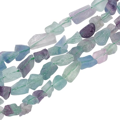 OLYCRAFT Ca. 63~66 Stück Natürliche Rohe Fluorit Nugget Perlen Unregelmäßige Trommelsteinperlen Gebohrte Lose Perlen Violett Grüne Fluorit Kristallperlen Für Armband Ohrringe Schmuckherstellung von OLYCRAFT