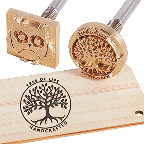 OLYCRAFT Custom Wood Branding Iron 3cm/1.2Inch Leather Branding Iron Stamp Custom Logo BBQ Heat Stamp with Iron Head and Wood Handle for Woodworking Crafts Design von OLYCRAFT