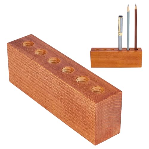 OLYCRAFT Holz-Stiftehalter Für Den Schreibtisch Mit 6 Loch Rundem Loch Rustikaler Bleistift-Organizer Für Schreibtische Im Homeoffice Oder Klassenzimmer Schreibwarenzubehör 12.8 mm Loch von OLYCRAFT