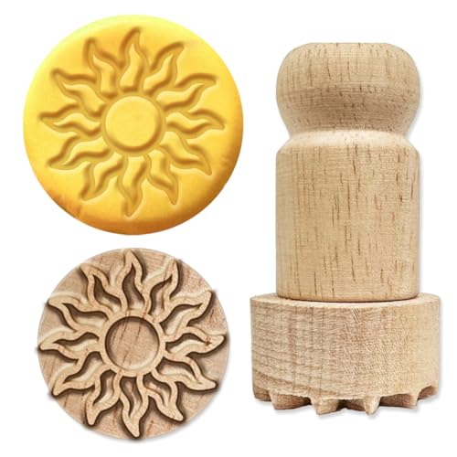 OLYCRAFT Holzstempel 2.5 cm Runder Stempel Mit Sonnenmotiv Holzstempel Für Ton Runder Holzstempel Kleiner Ministempel Für Die Kartenherstellung DIY-Bastelbriefe Und Bastelarbeiten Scrapbooking von OLYCRAFT